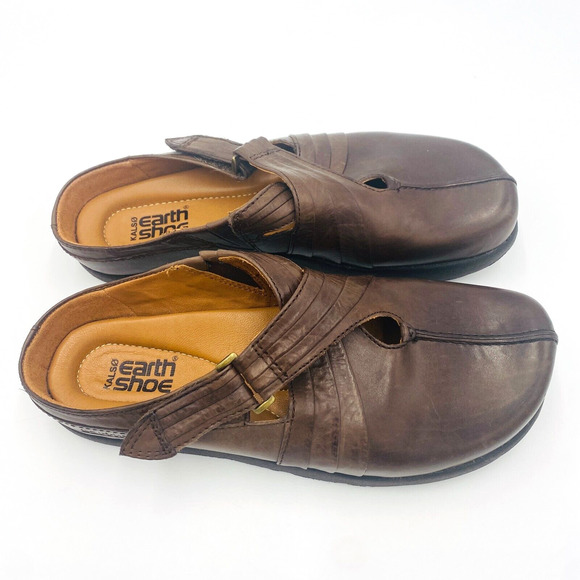 KALSO EARTH SHOE Fawn Mahogany clog style mules Women's 6B Brown Leather Slip-on - Picture 5 of 11